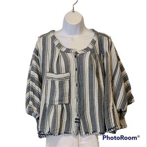 We The Free Loose Fit Boho Hippie Blue/White Soft Cotton Tent Crop Top Size M